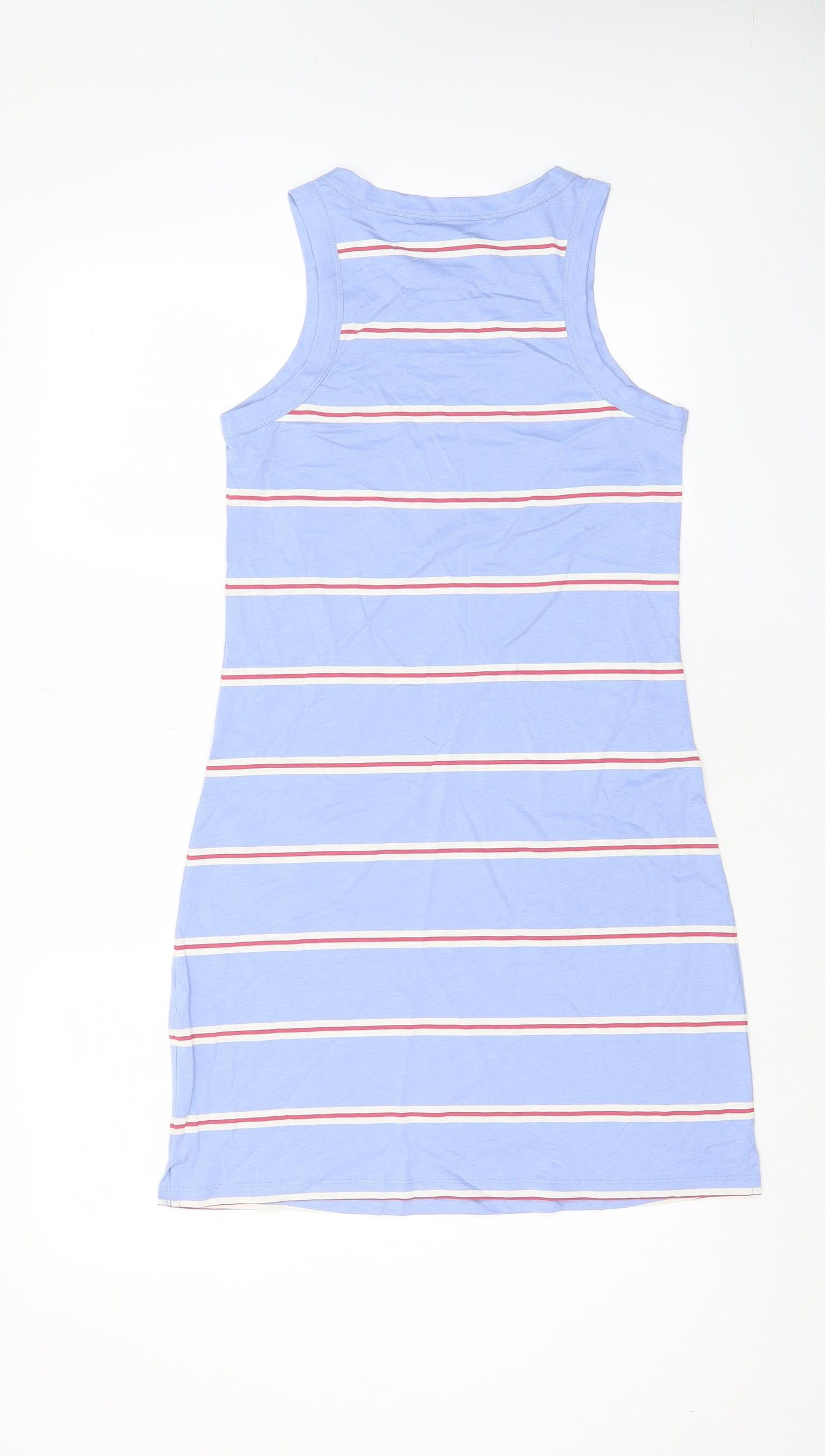 Marks and Spencer Womens Blue Striped Cotton Tank Dress Size S Crew Neck Pullover