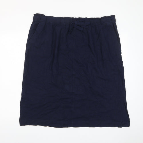Marks and Spencer Womens Blue Linen A-Line Skirt Size 24 Drawstring - Pockets