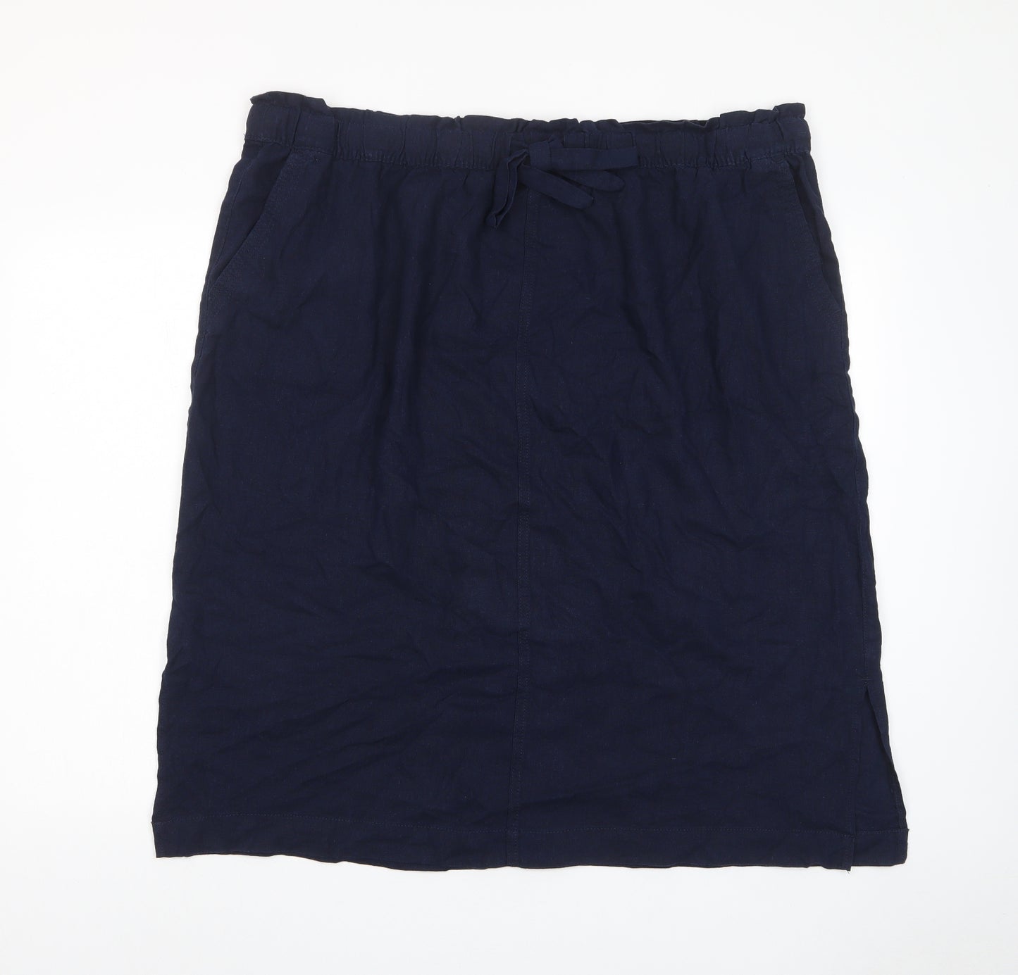 Marks and Spencer Womens Blue Linen A-Line Skirt Size 24 Drawstring - Pockets
