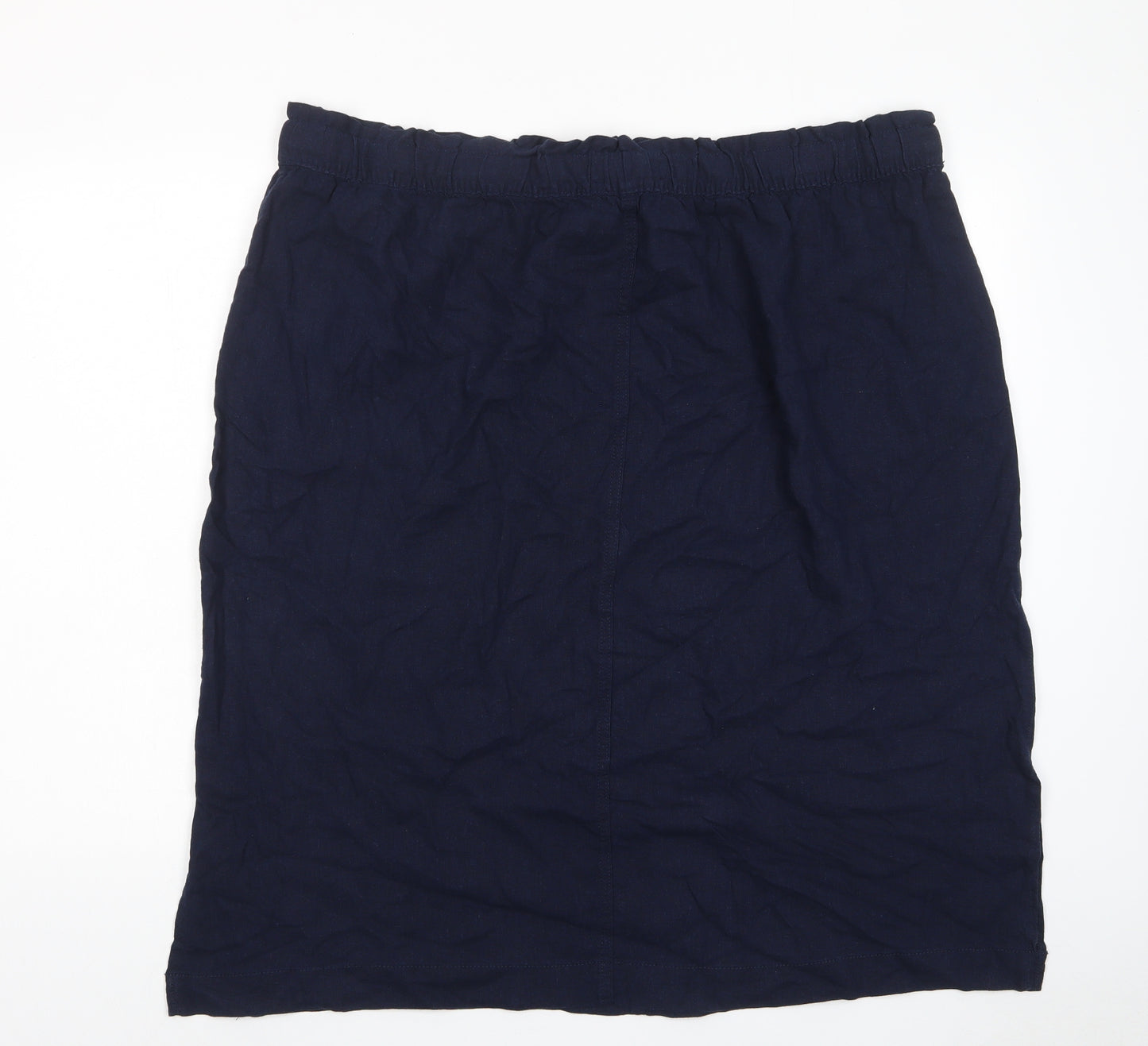 Marks and Spencer Womens Blue Linen A-Line Skirt Size 24 Drawstring - Pockets