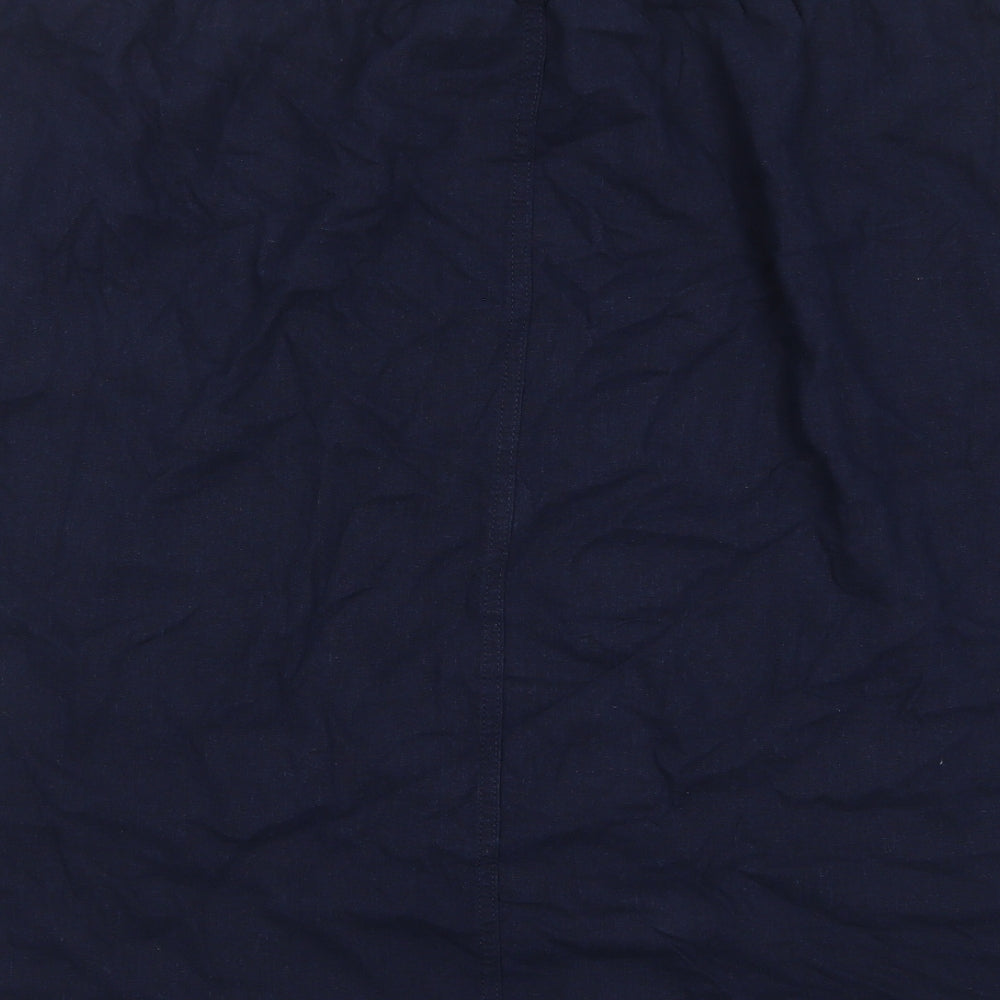 Marks and Spencer Womens Blue Linen A-Line Skirt Size 24 Drawstring - Pockets