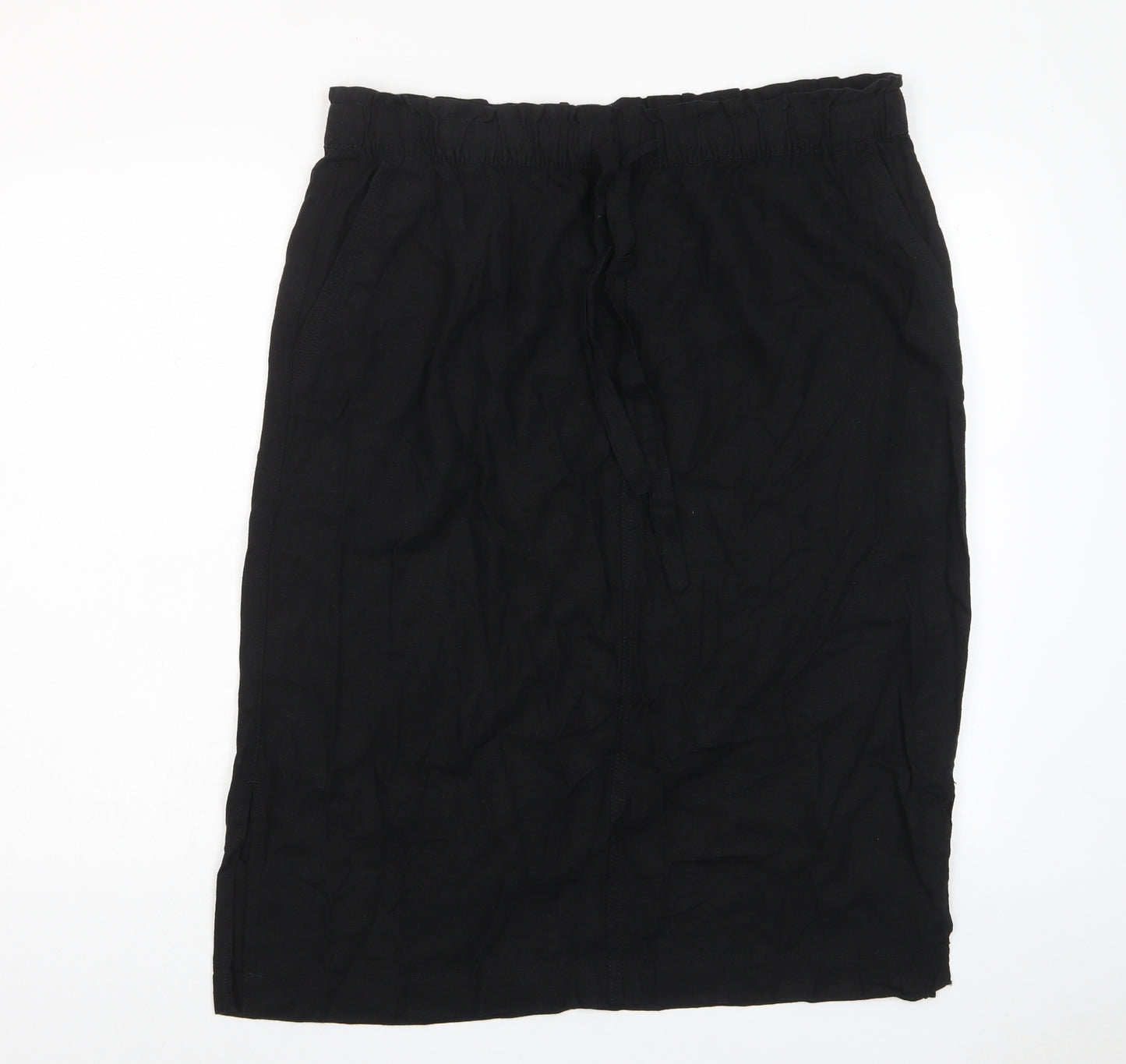 Marks and Spencer Womens Black Linen A-Line Skirt Size 18 Drawstring - Pockets