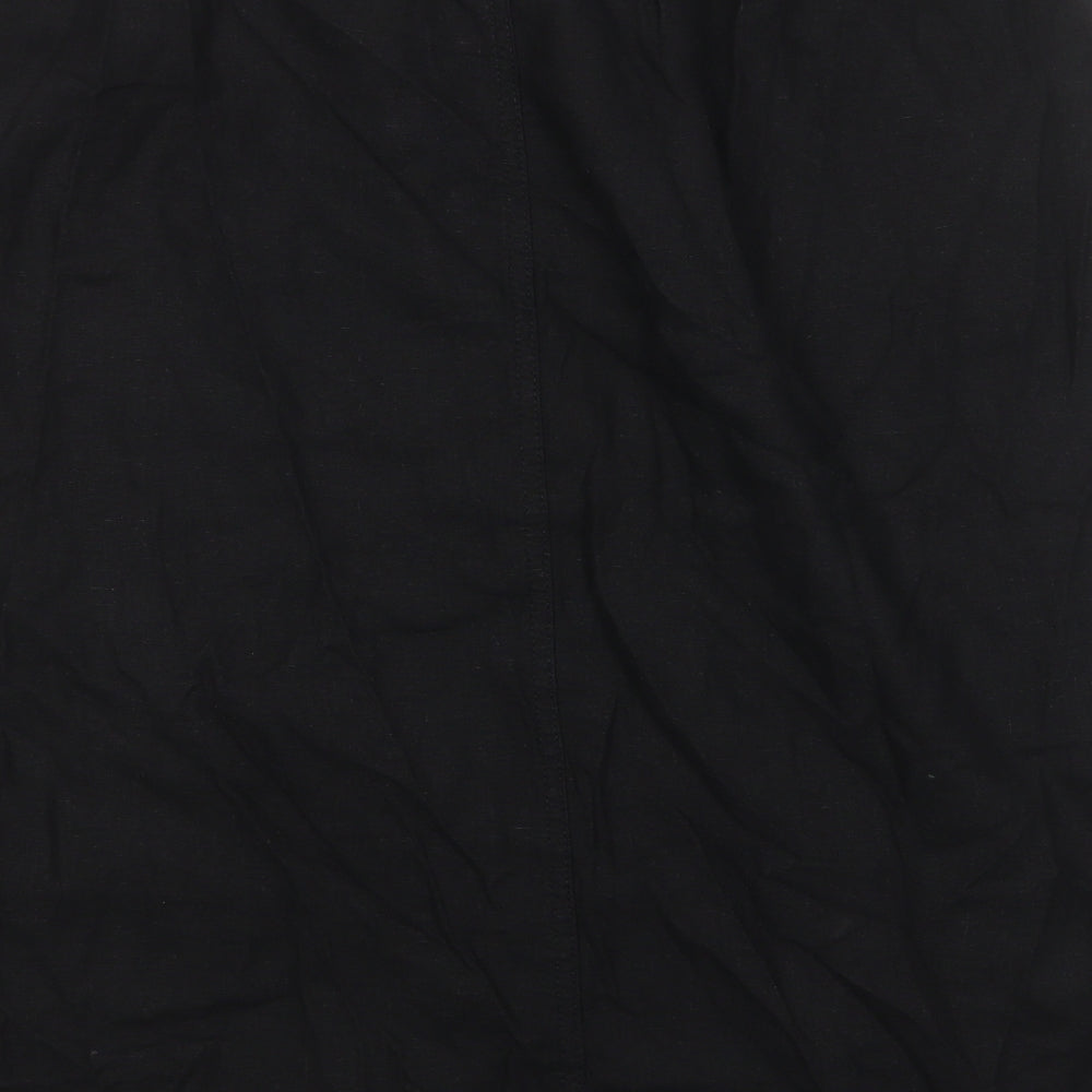 Marks and Spencer Womens Black Linen A-Line Skirt Size 18 Drawstring - Pockets