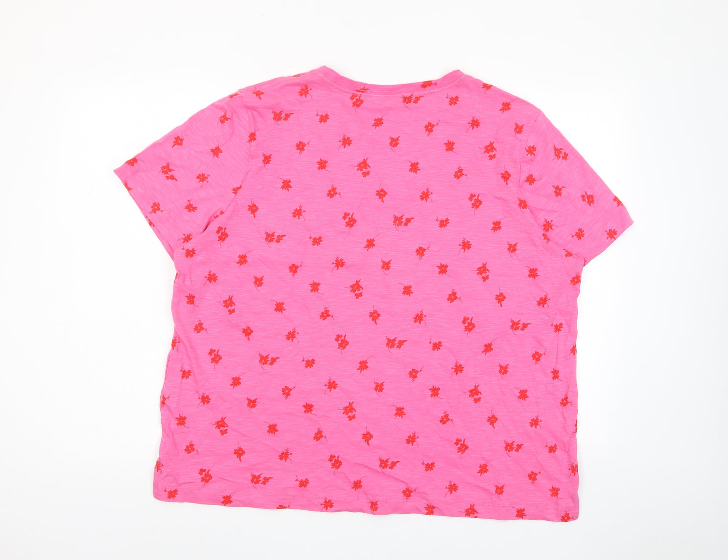Marks and Spencer Womens Pink Geometric Cotton Basic T-Shirt Size 18 Crew Neck