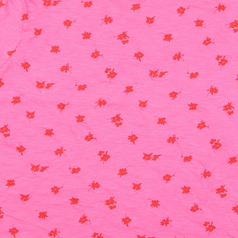 Marks and Spencer Womens Pink Geometric Cotton Basic T-Shirt Size 18 Crew Neck