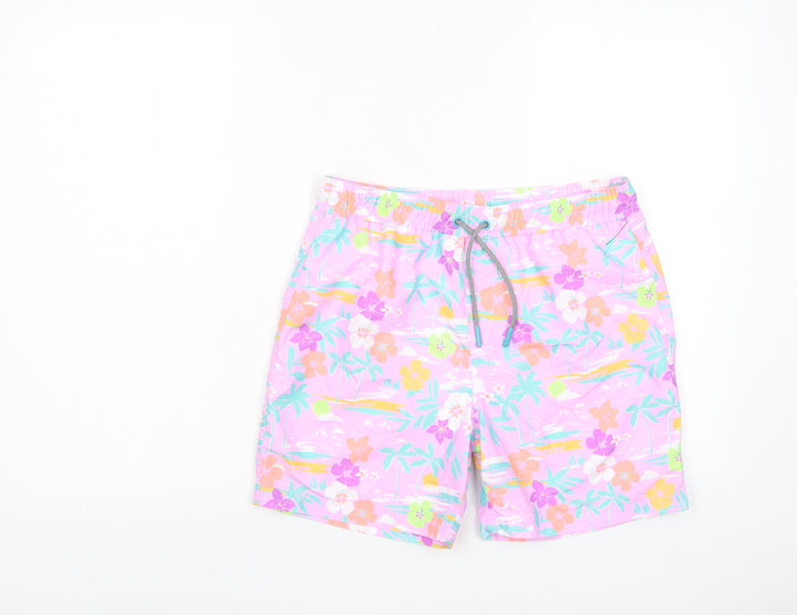 Marks and Spencer Girls Multicoloured Floral Polyester Sweat Shorts Size 12-13 Years L6 in Regular Drawstring