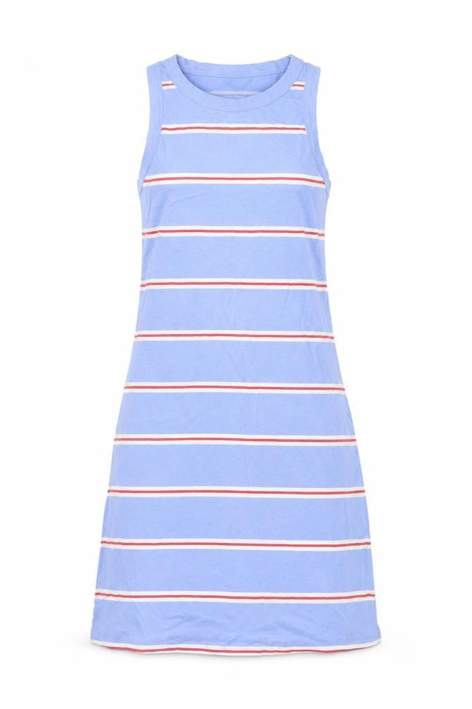 Marks and Spencer Womens Blue Striped Cotton Tank Dress Size S Crew Neck Pullover
