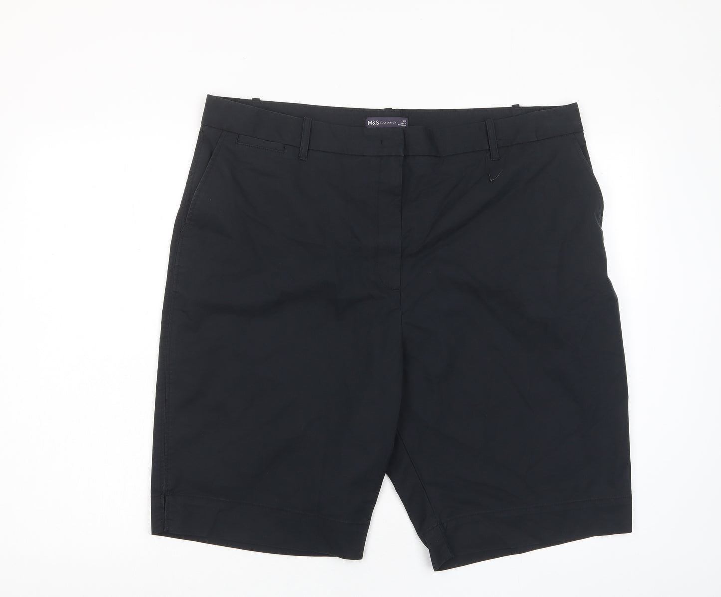 Marks and Spencer Womens Black Cotton Bermuda Shorts Size 20 L11 in Regular Zip - Pockets