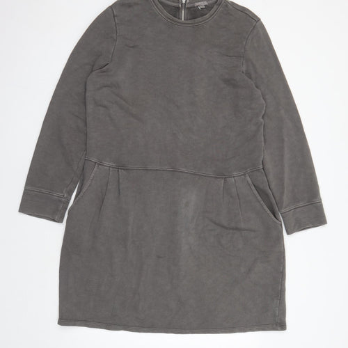 Gap Womens Grey 100% Cotton Jumper Dress Size XL Round Neck Zip - Pockets