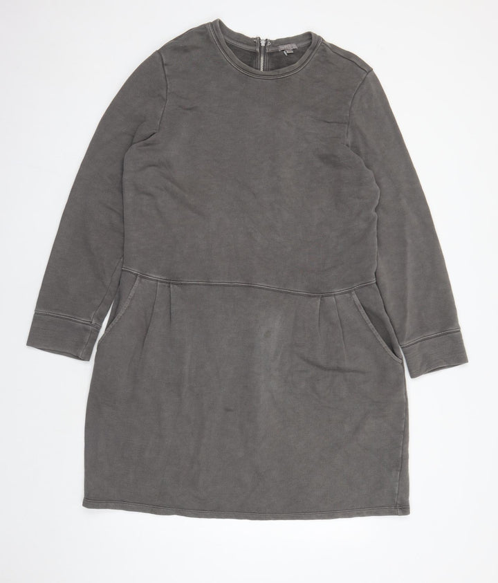 Gap Womens Grey 100% Cotton Jumper Dress Size XL Round Neck Zip - Pockets
