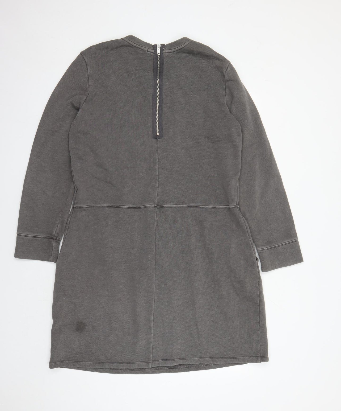Gap Womens Grey 100% Cotton Jumper Dress Size XL Round Neck Zip - Pockets