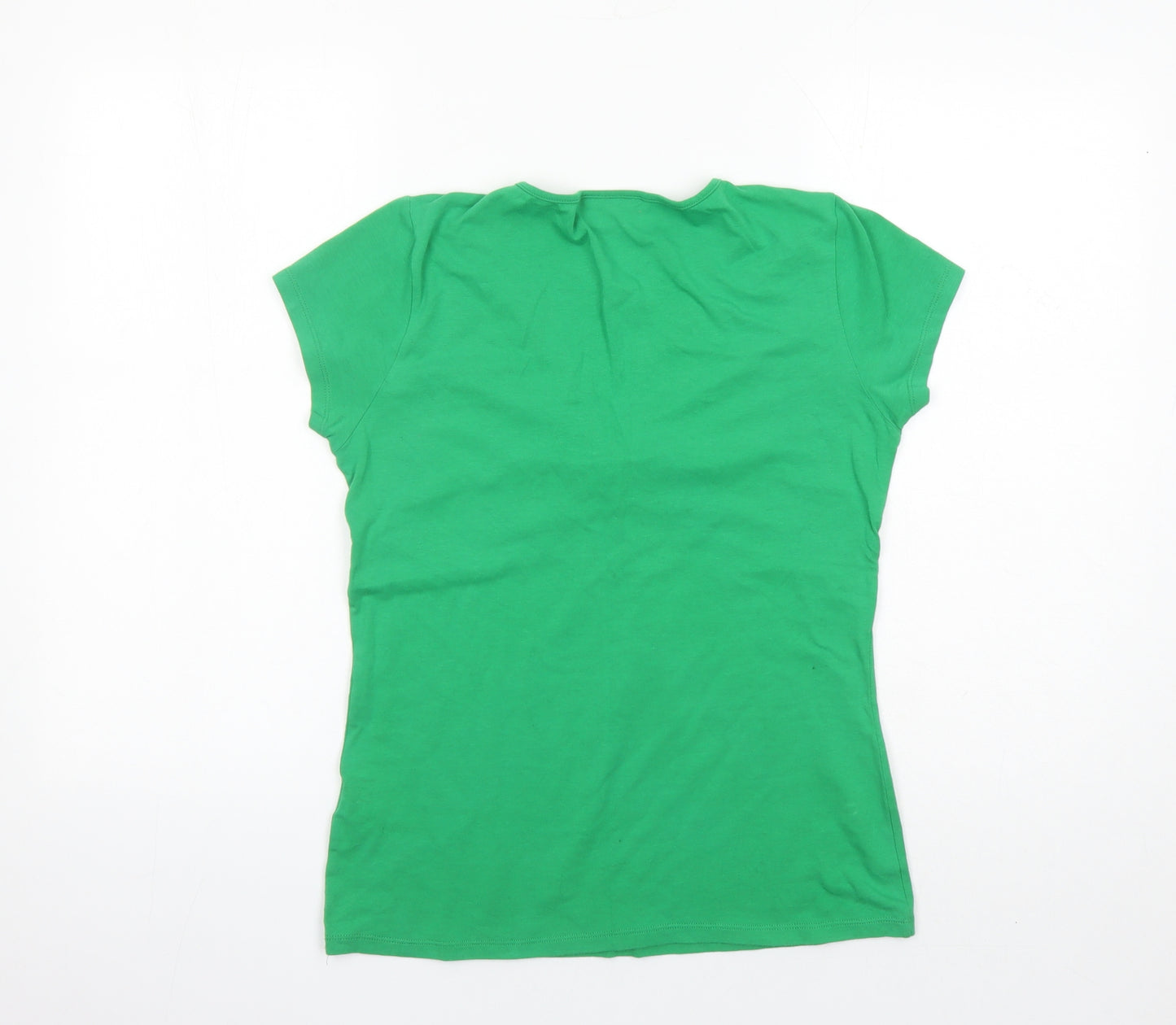 Wallis Womens Green Cotton Basic T-Shirt Size 12 V-Neck - Knot Front Detail