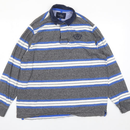 Blue Harbour Mens Grey Striped Cotton Polo Size XL Collared Button