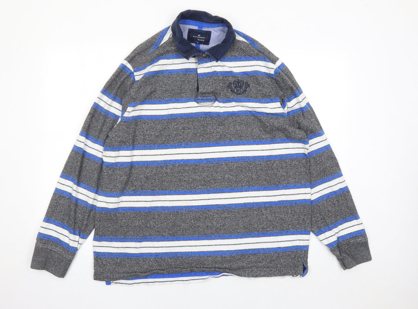Blue Harbour Mens Grey Striped Cotton Polo Size XL Collared Button