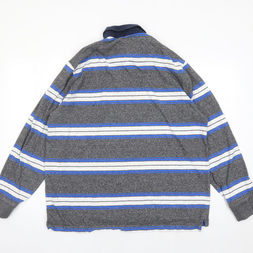 Blue Harbour Mens Grey Striped Cotton Polo Size XL Collared Button