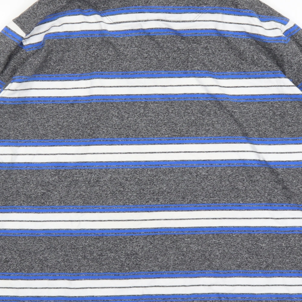 Blue Harbour Mens Grey Striped Cotton Polo Size XL Collared Button