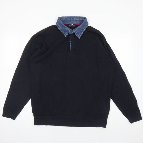 Blue Harbour Mens Blue Collared Cotton Pullover Jumper Size L Long Sleeve