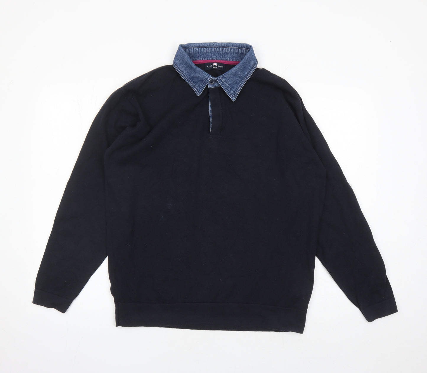 Blue Harbour Mens Blue Collared Cotton Pullover Jumper Size L Long Sleeve