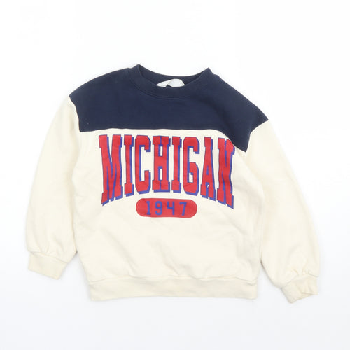 H&M Boys Ivory Colourblock Cotton Pullover Sweatshirt Size 4 Years Pullover - Size 4-6 Years Michigan 1947
