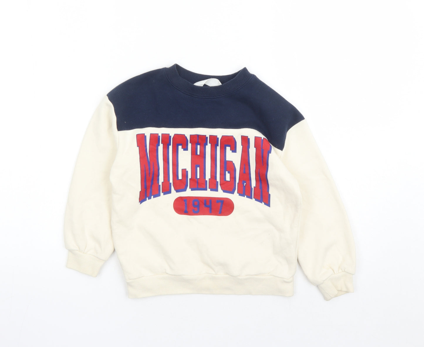 H&M Boys Ivory Colourblock Cotton Pullover Sweatshirt Size 4 Years Pullover - Size 4-6 Years Michigan 1947