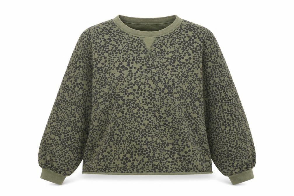 Front view of John Lewis women’s green polyester pullover sweatshirt, size S, pullover - heart pattern