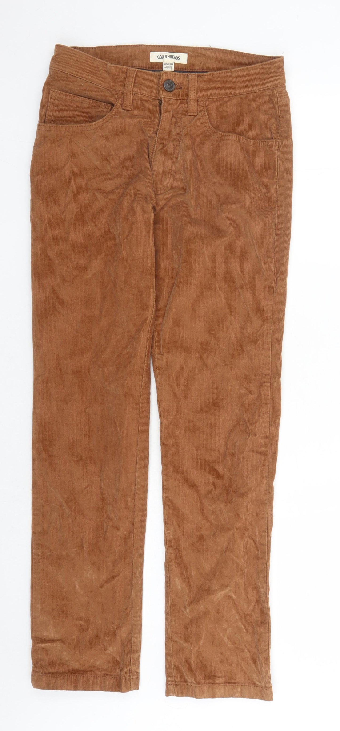 Goodthreads Mens Brown Cotton Trousers Size 28 in L29 in Regular Zip