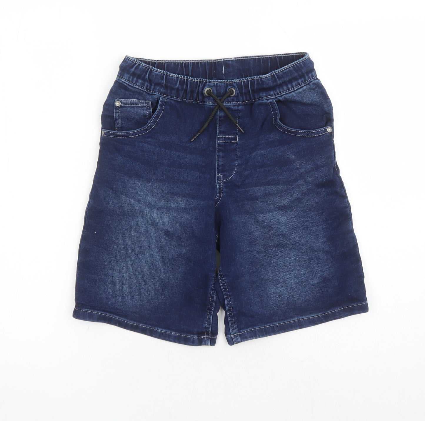 George Girls Blue Cotton Bermuda Shorts Size 11-12 Years L9 in Regular Drawstring - Elasticated Waist Pockets
