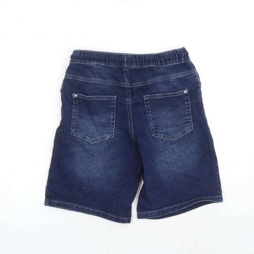 George Girls Blue Cotton Bermuda Shorts Size 11-12 Years L9 in Regular Drawstring - Elasticated Waist Pockets
