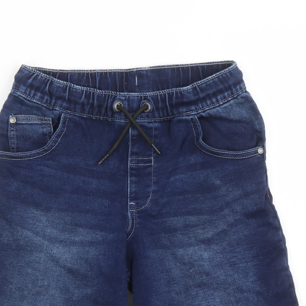 George Girls Blue Cotton Bermuda Shorts Size 11-12 Years L9 in Regular Drawstring - Elasticated Waist Pockets