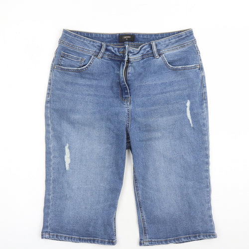 Matalan Womens Blue Cotton Bermuda Shorts Size 12 L14 in Regular Zip - Pockets