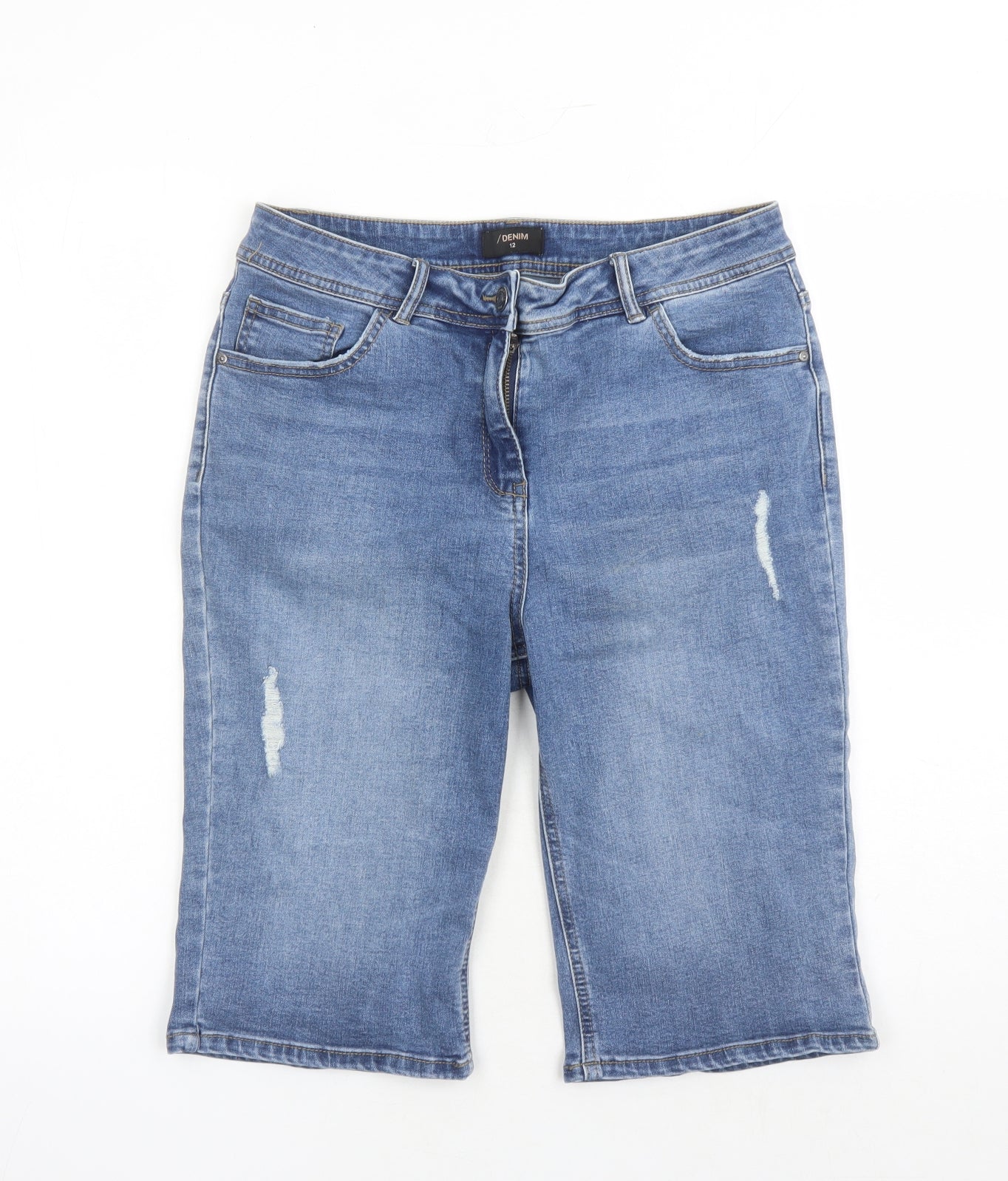 Matalan Womens Blue Cotton Bermuda Shorts Size 12 L14 in Regular Zip - Pockets