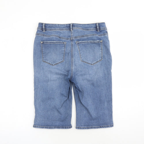 Matalan Womens Blue Cotton Bermuda Shorts Size 12 L14 in Regular Zip - Pockets