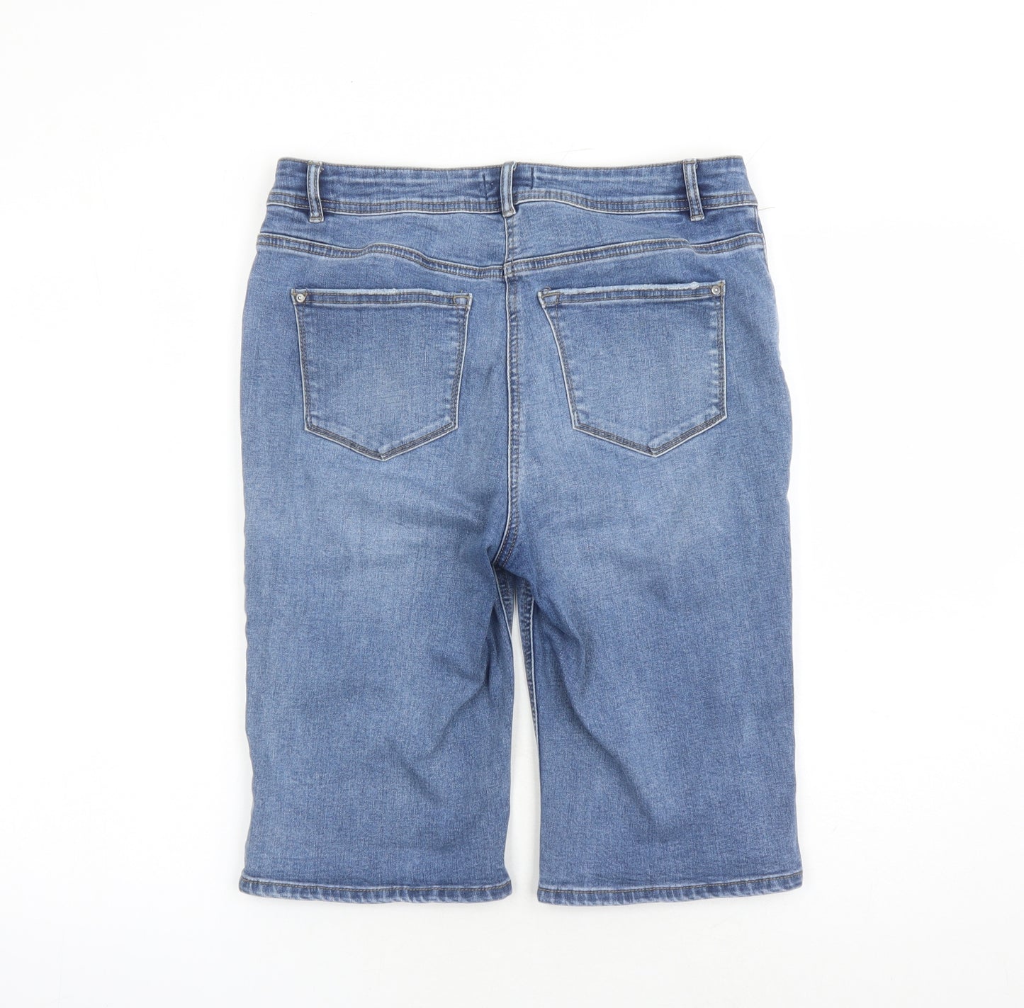 Matalan Womens Blue Cotton Bermuda Shorts Size 12 L14 in Regular Zip - Pockets