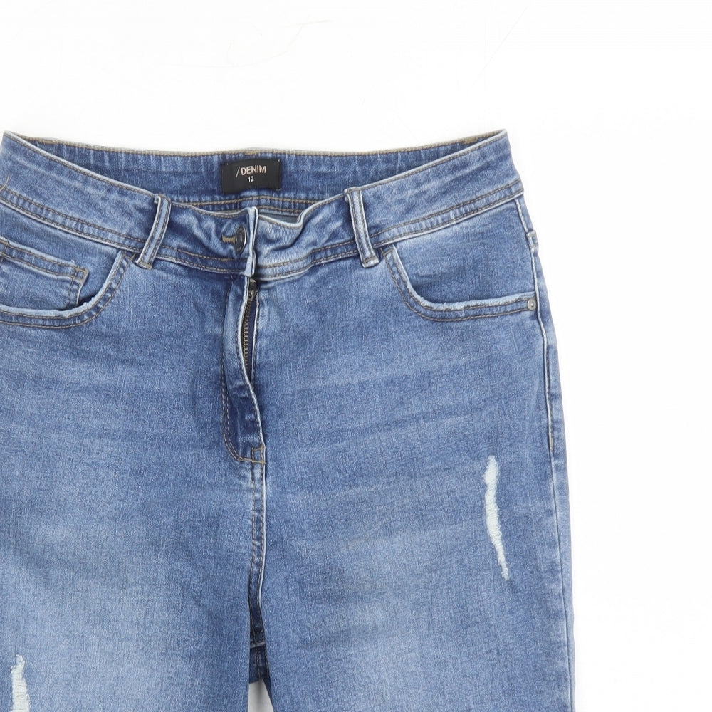 Matalan Womens Blue Cotton Bermuda Shorts Size 12 L14 in Regular Zip - Pockets