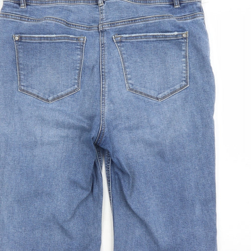 Matalan Womens Blue Cotton Bermuda Shorts Size 12 L14 in Regular Zip - Pockets