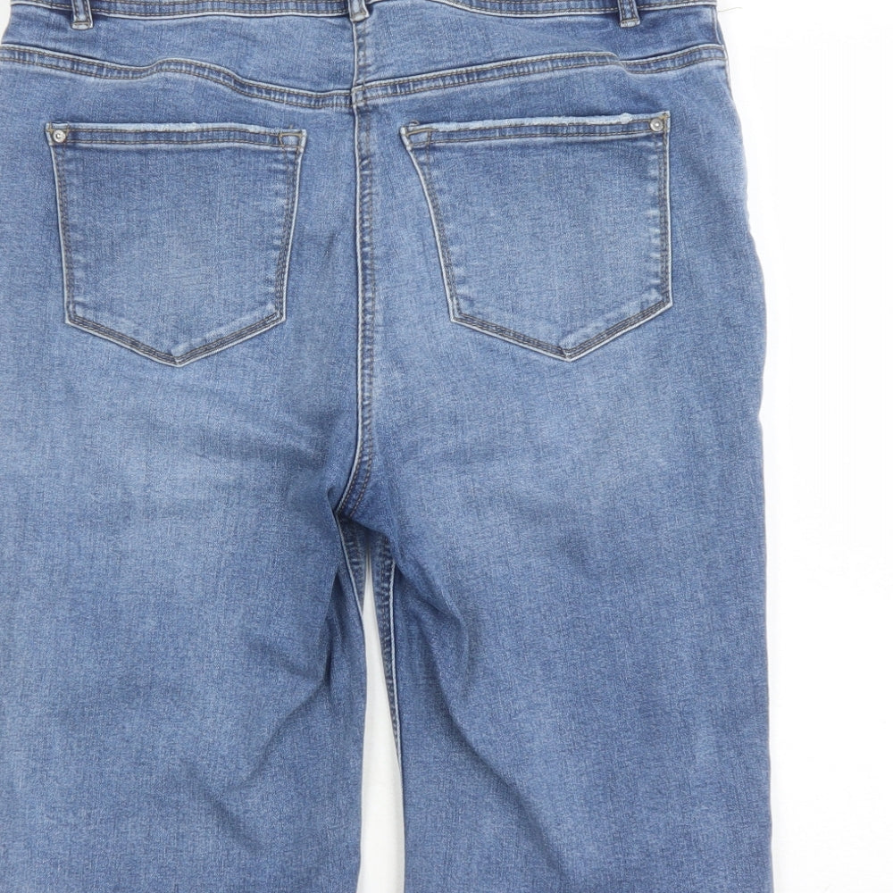 Matalan Womens Blue Cotton Bermuda Shorts Size 12 L14 in Regular Zip - Pockets