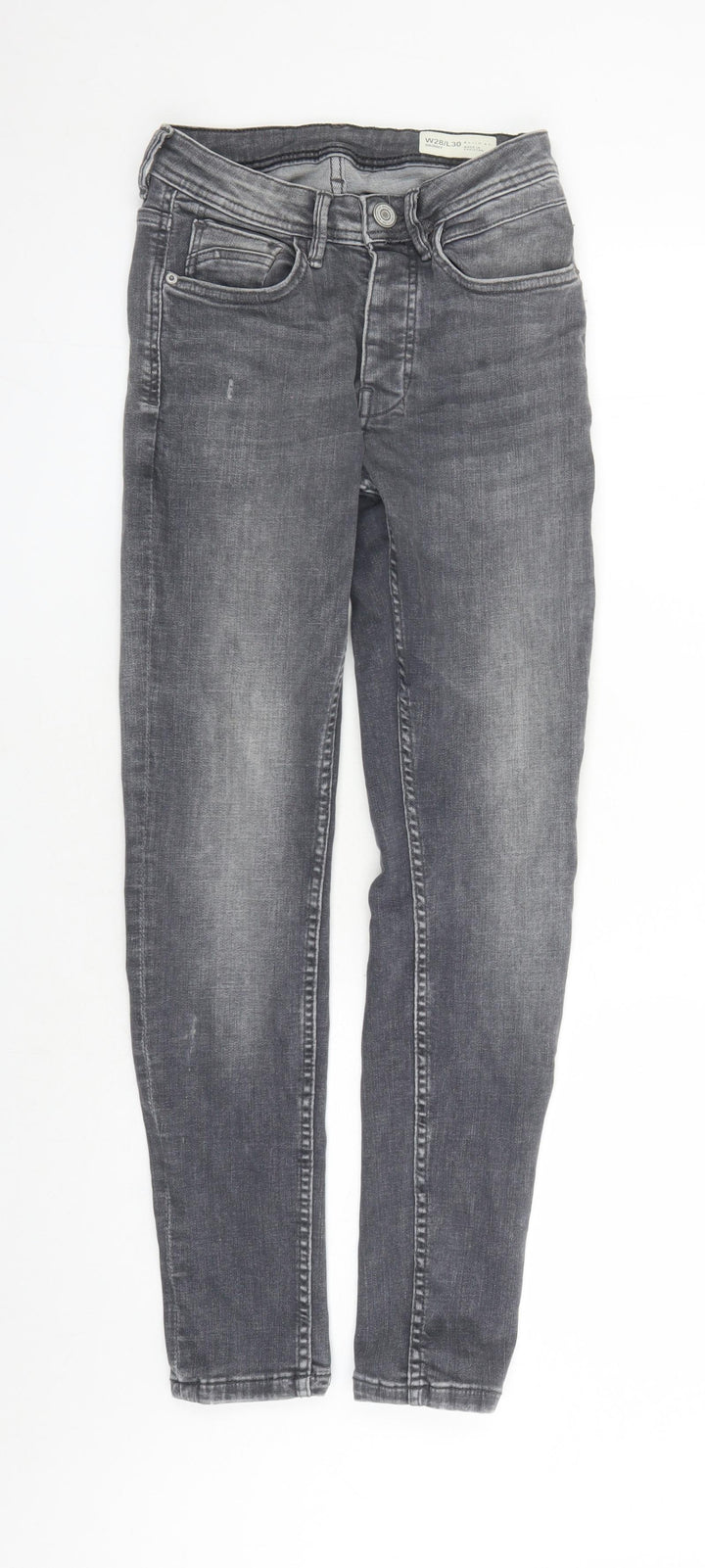 Denim & Co. Mens Grey Cotton Straight Jeans Size 28 in L30 in Regular Zip - Pockets