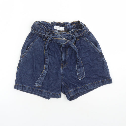 Denim & Co. Womens Blue Cotton Mom Shorts Size 6 L6 in Regular Zip - Elasticated Waist Belted