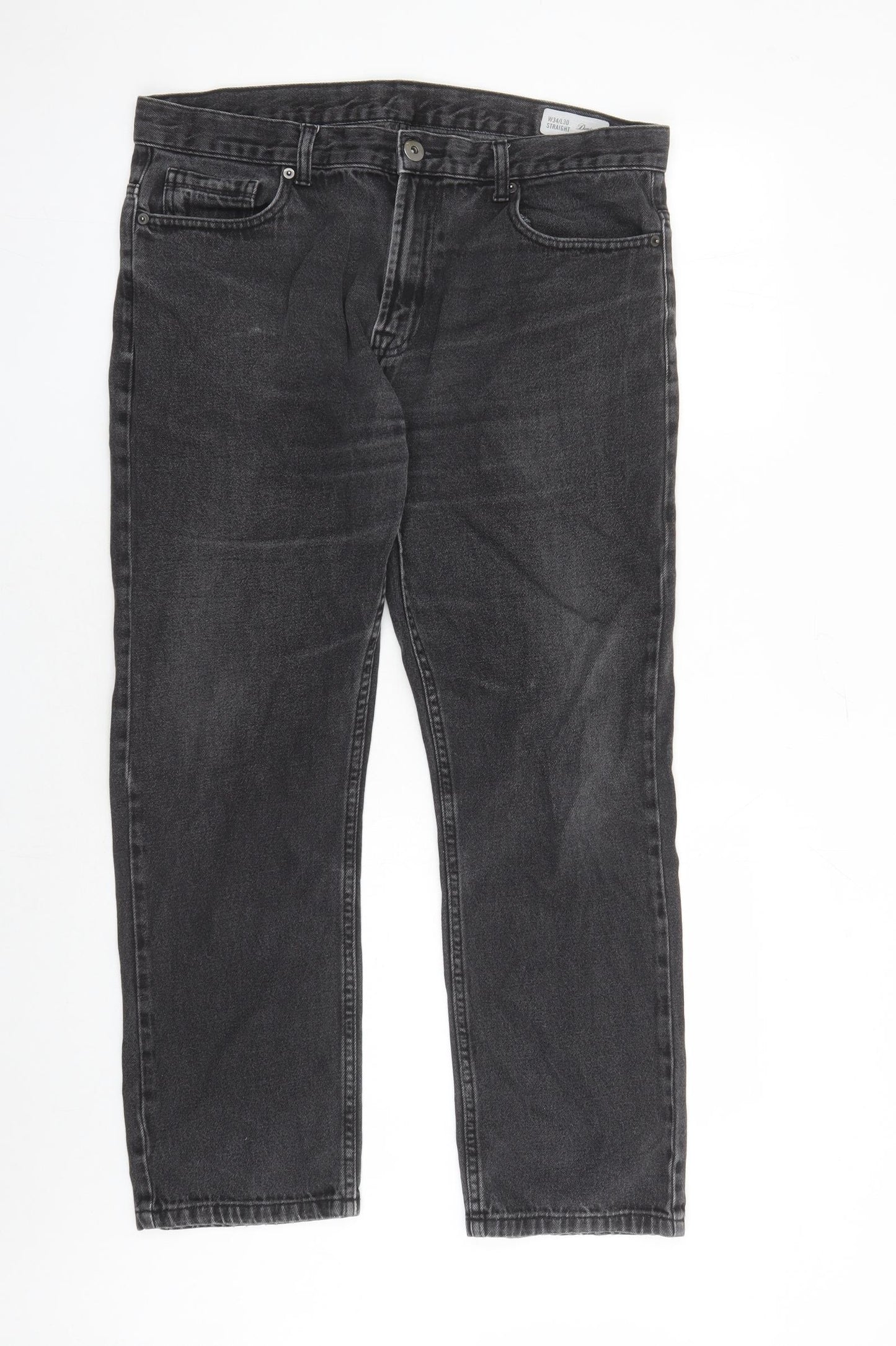 Denim & Co. Mens Black Cotton Straight Jeans Size 34 in L29 in Regular Zip - Pockets