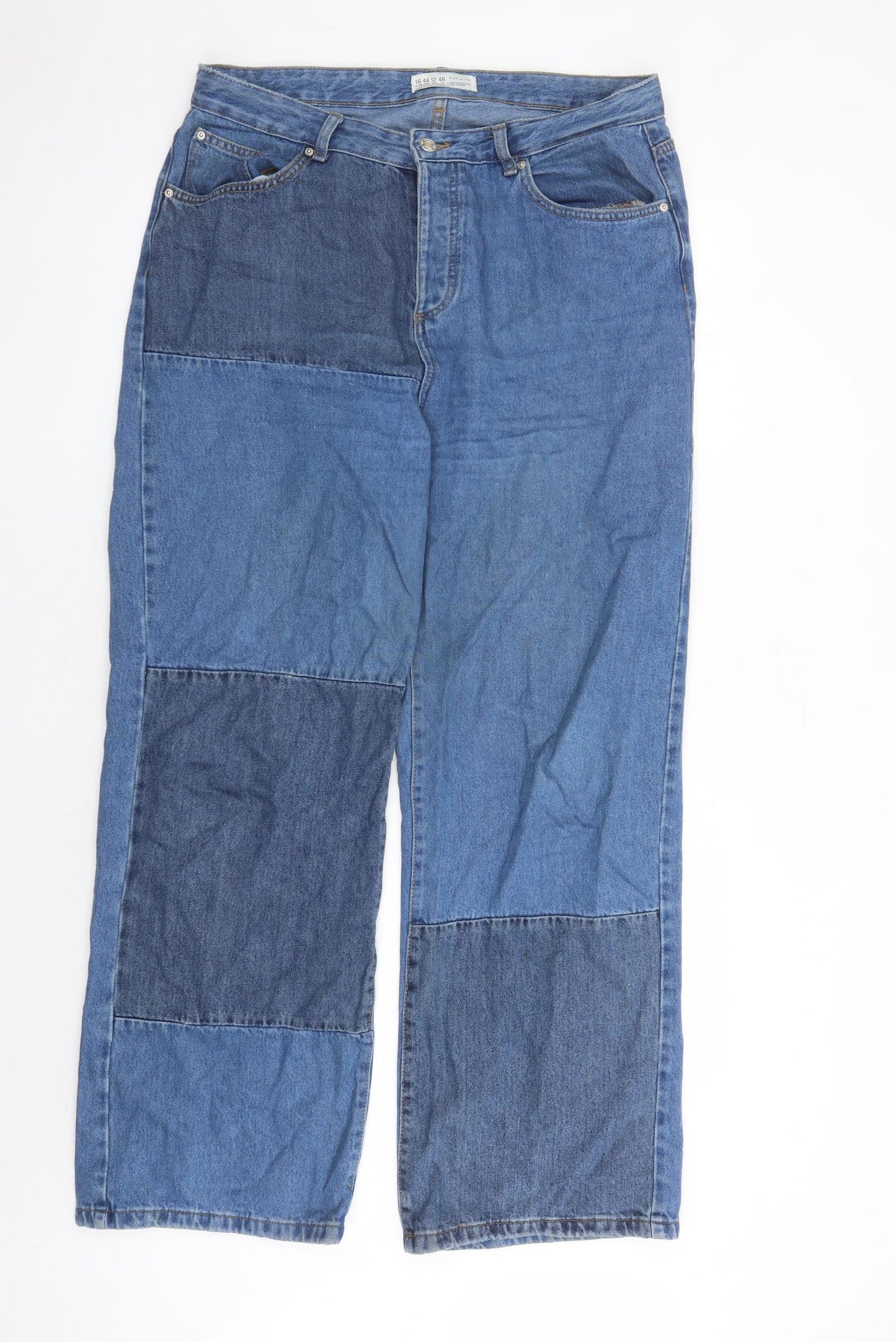 Denim & Co. Womens Blue Cotton Wide-Leg Jeans Size 16 L31 in Regular Button - Pockets
