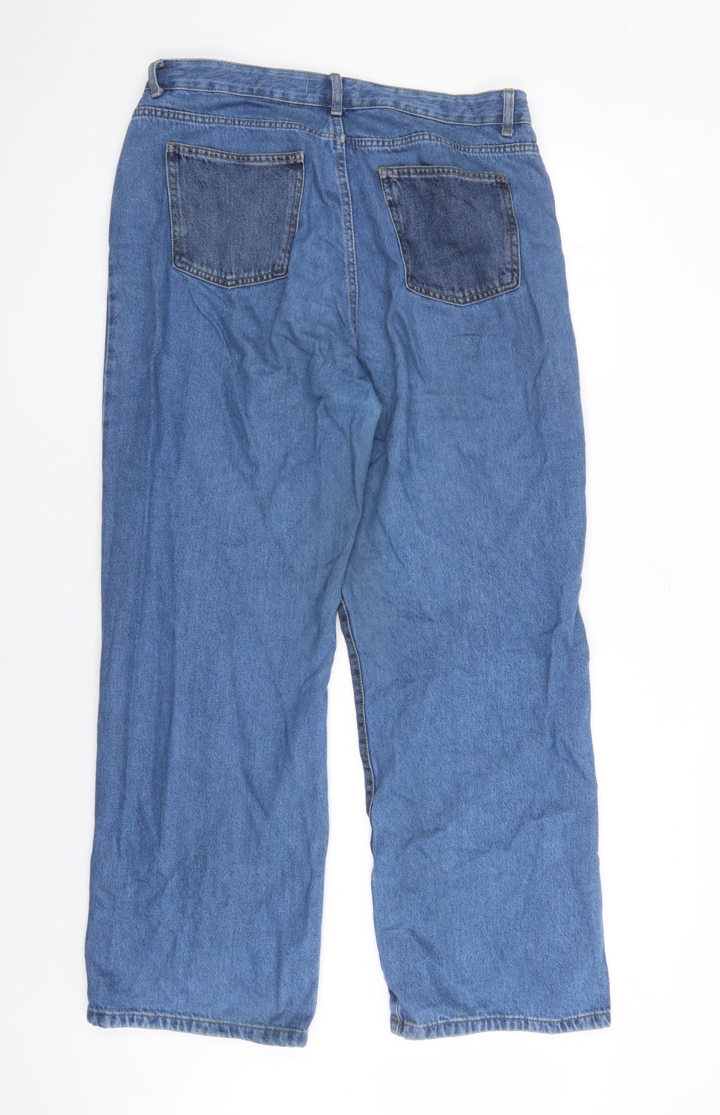 Denim & Co. Womens Blue Cotton Wide-Leg Jeans Size 16 L31 in Regular Button - Pockets