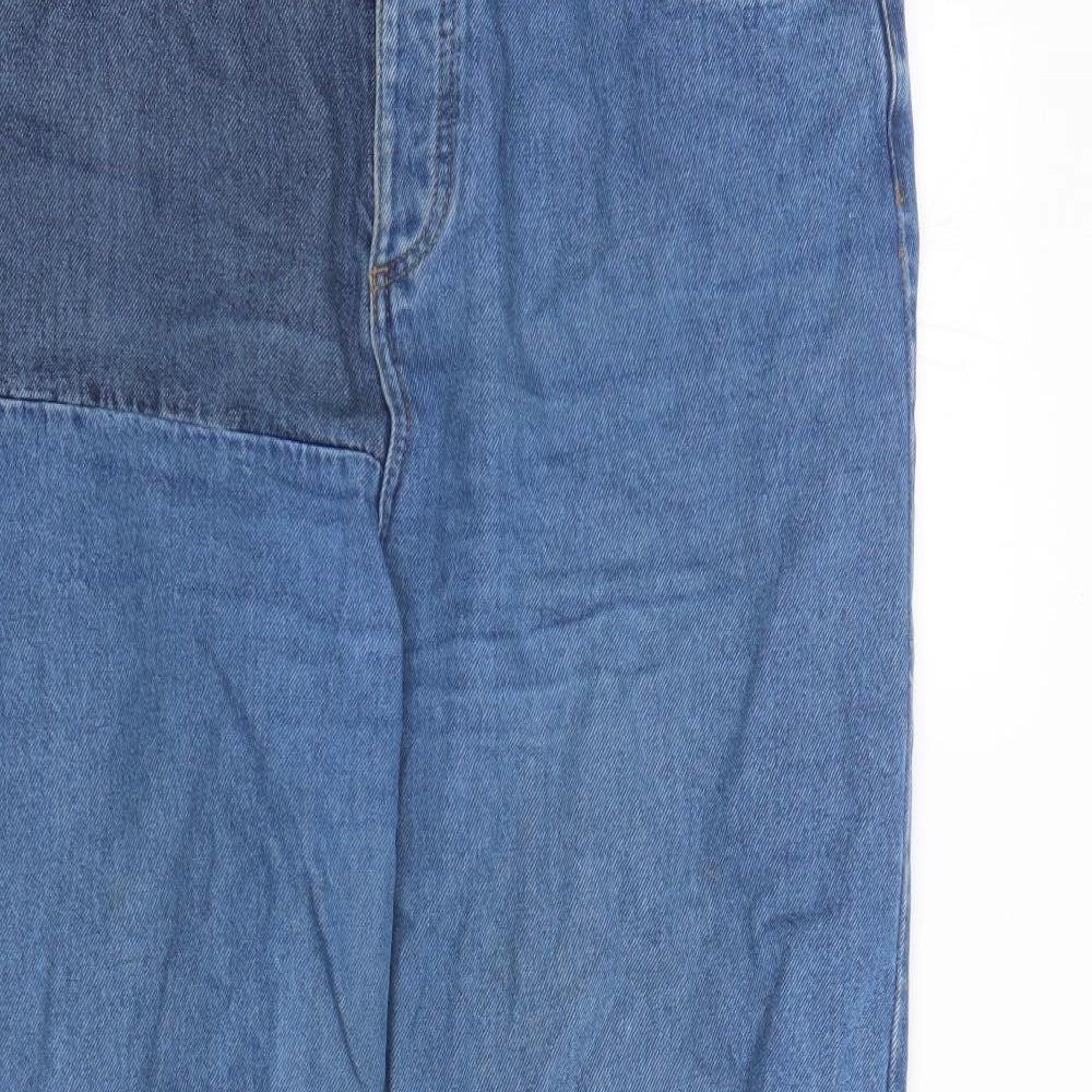 Denim & Co. Womens Blue Cotton Wide-Leg Jeans Size 16 L31 in Regular Button - Pockets