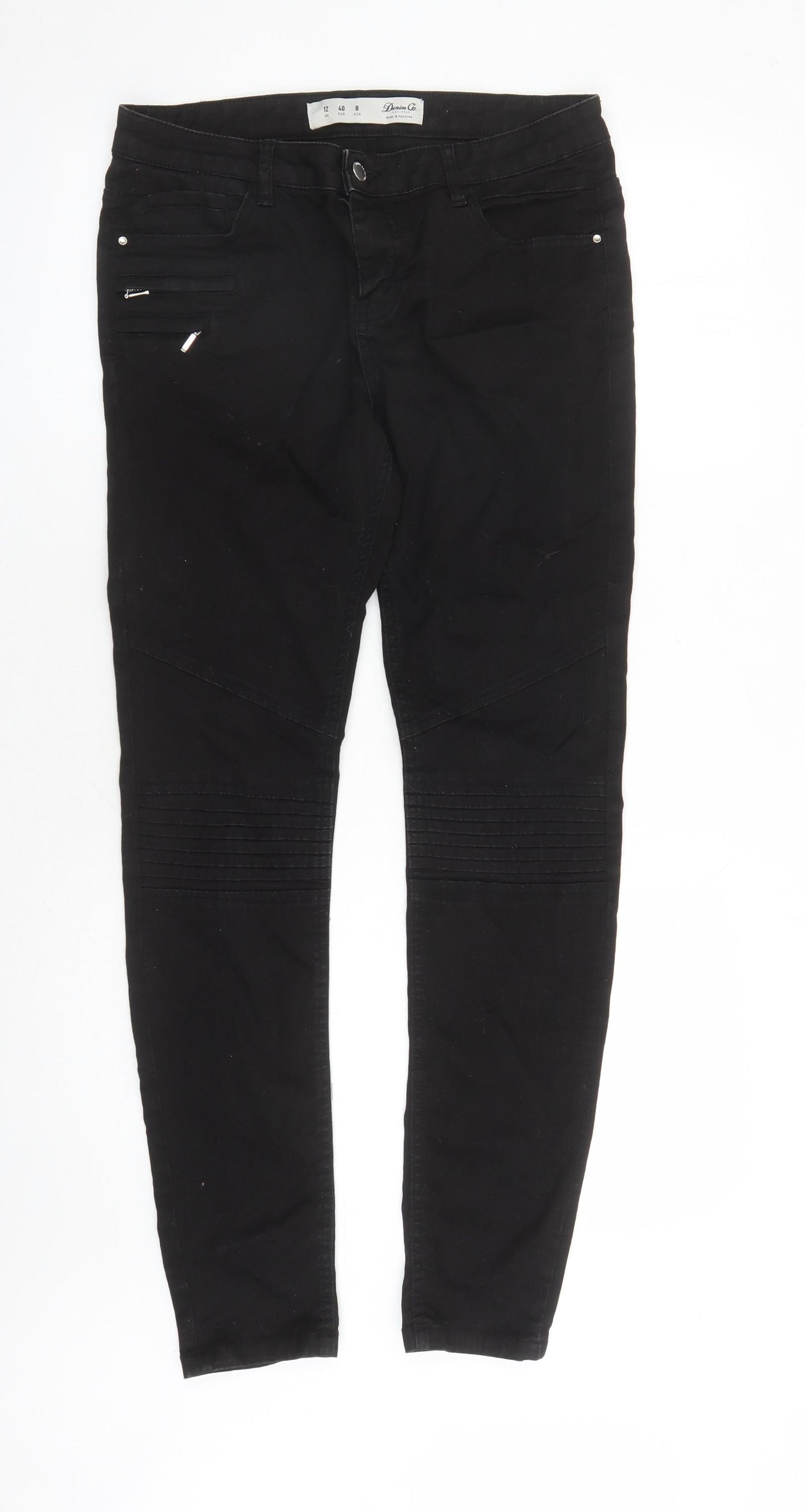 Denim & Co. Womens Black Cotton Straight Jeans Size 12 L29 in Regular Zip - Pockets