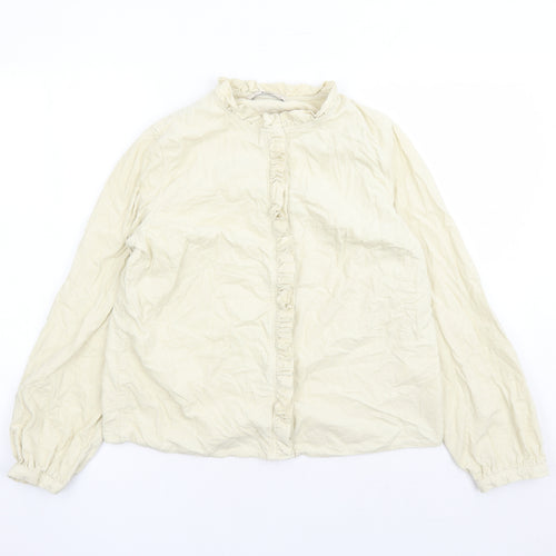 TU Womens Ivory Cotton Basic Button-Up Size 12 Round Neck