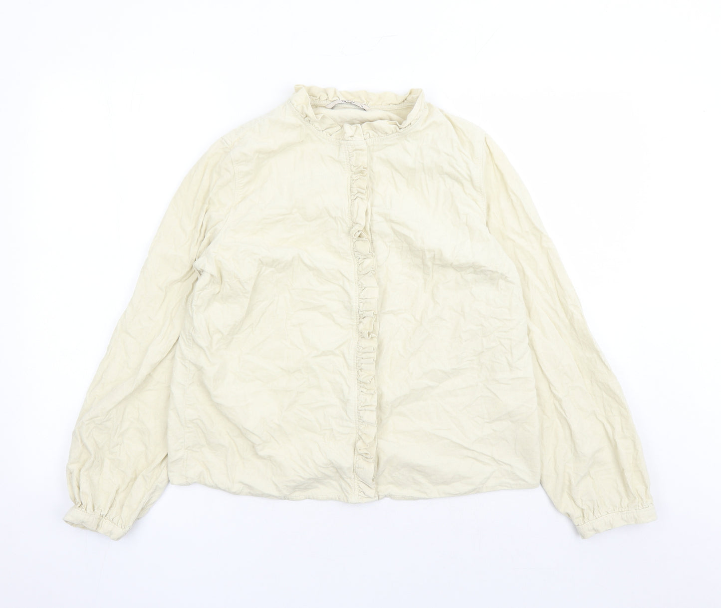 TU Womens Ivory Cotton Basic Button-Up Size 12 Round Neck