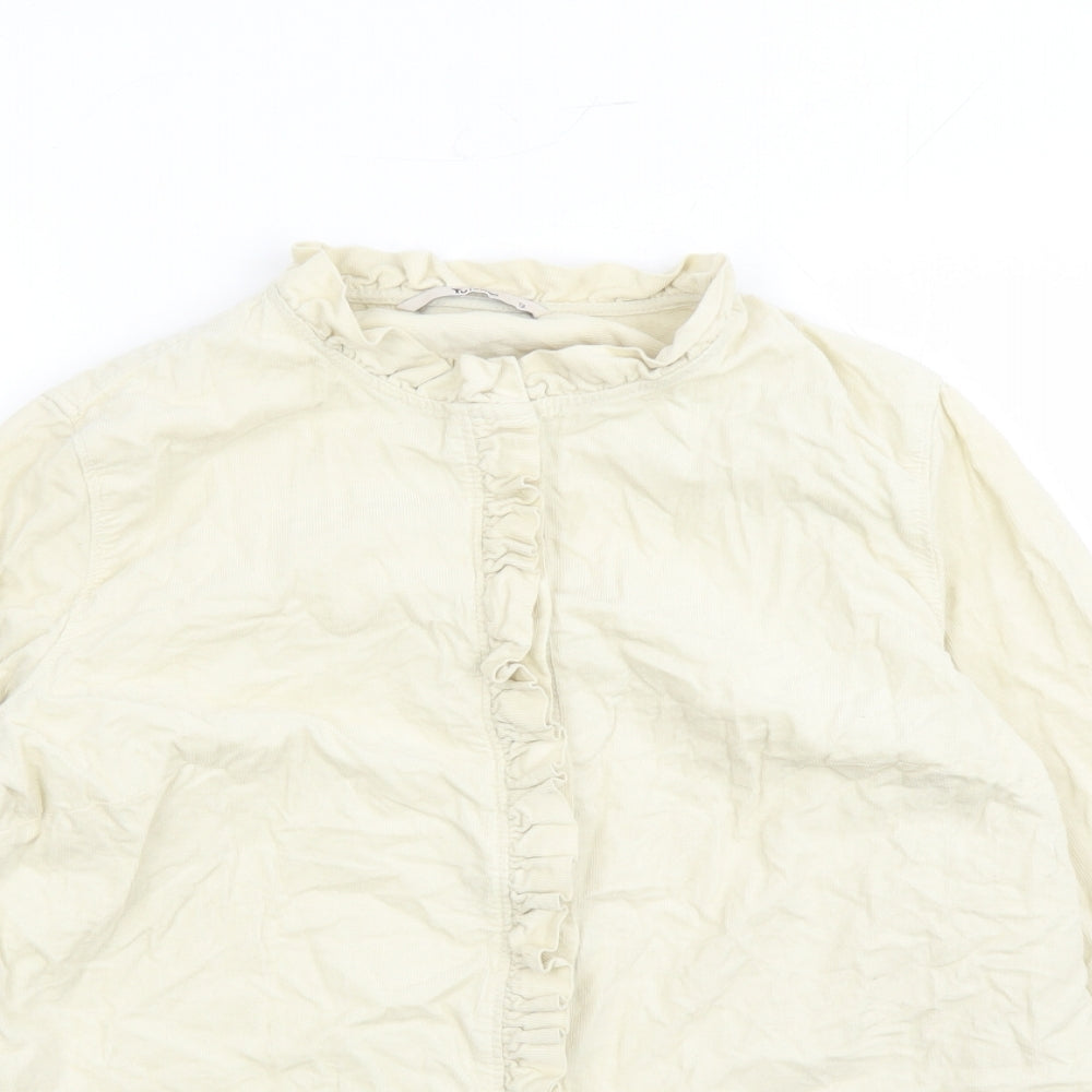 TU Womens Ivory Cotton Basic Button-Up Size 12 Round Neck