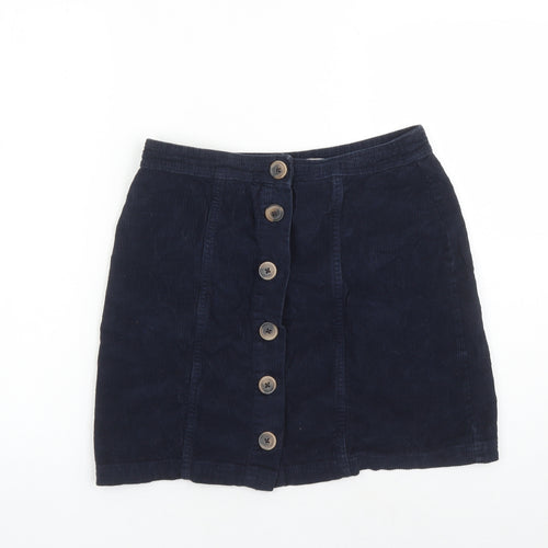 TU Womens Blue Cotton A-Line Skirt Size 10 Button