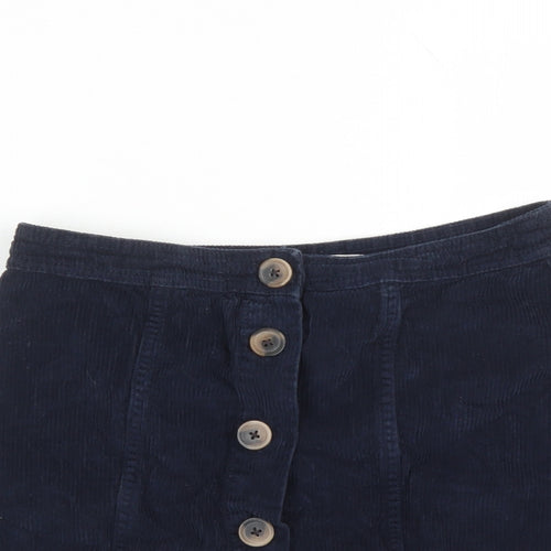 TU Womens Blue Cotton A-Line Skirt Size 10 Button