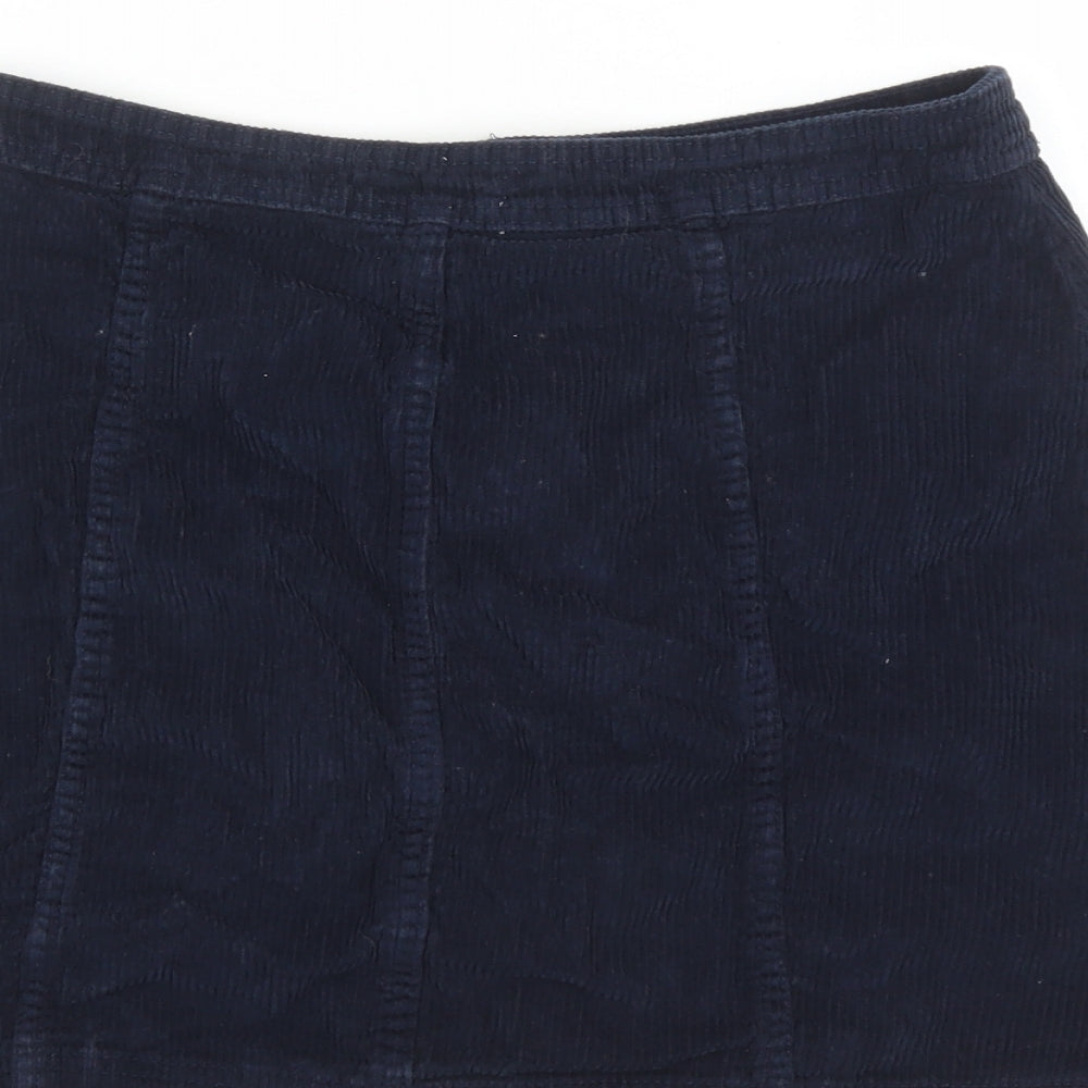 TU Womens Blue Cotton A-Line Skirt Size 10 Button