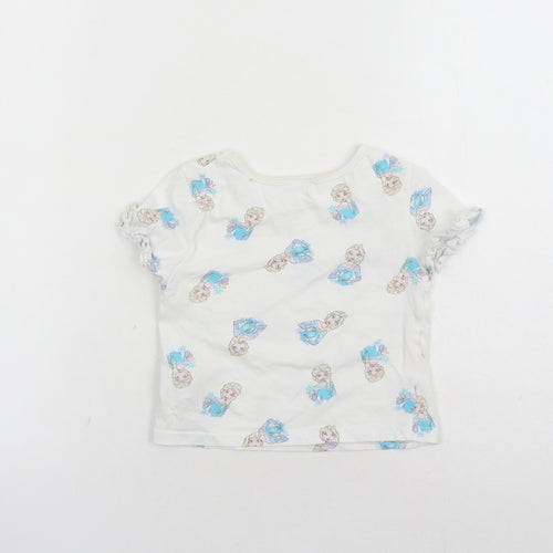 Disney Girls White Geometric 100% Cotton Basic T-Shirt Size 2-3 Years Round Neck Pullover - Frozen Elsa